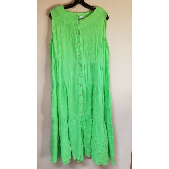 E Stewart Womens Button Front Tiered Sleeveless Midi Shirt Dress Light Green - Picture 1 of 5